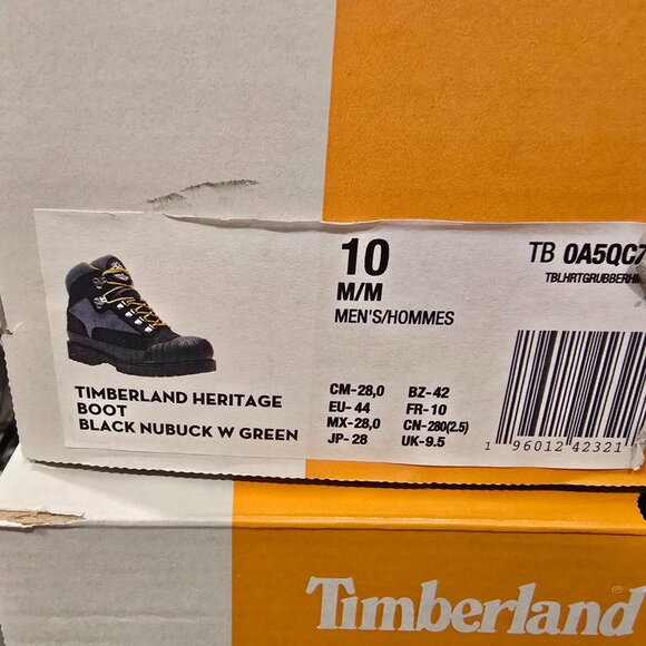 TIMBERLAND HERITAGE RUBBER TOE HIKER BOOTS MEN SHOES Black / Green Nubuck SZ 10 - Picture 13 of 15